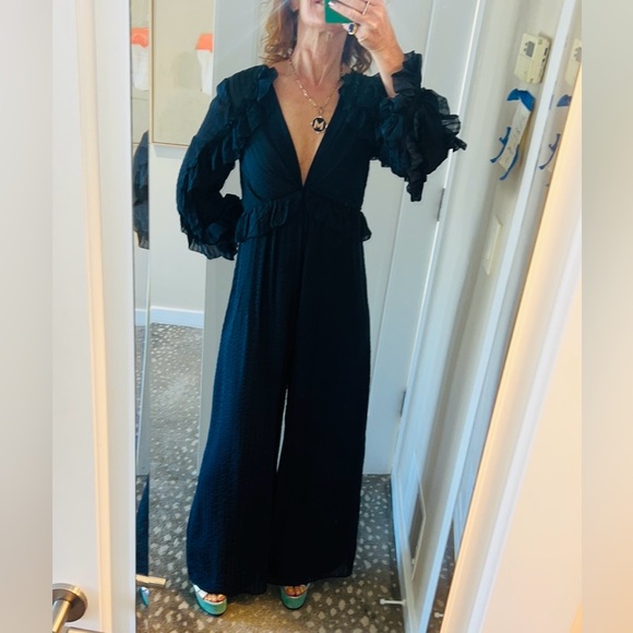 Zimmermann folly navy wide leg 100% silk pantsuit jumpsuit lined sz 1 NWOT - Picture 6 of 12